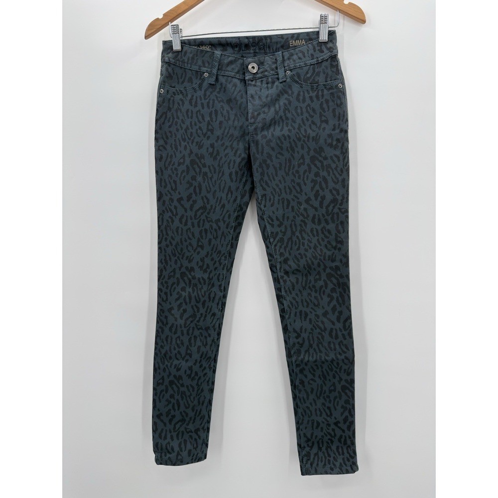 DL1961 Emma‎ Teal Cougar Print Jeggings 4 Way Stretch Women's Size 25 - Picture 2 of 7